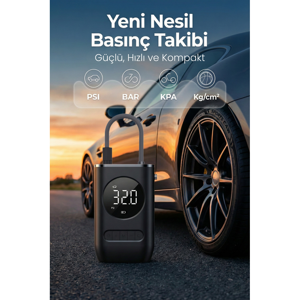 Embatech 4000MAH Hava Pompası | 150 PSI Ultra Basınç, LED Işıklı, LCD Ekranlı, Taşınabilir… (EMT-TIREINFLATOR001) – 3