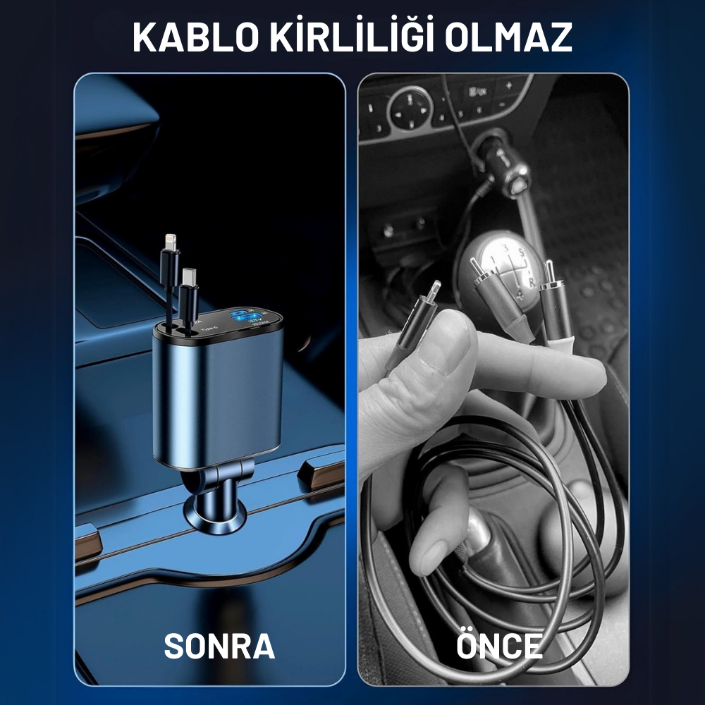 Embatech 66W Dahili Çekilebilir Kablolu Type-c + Lightning Hızlı Araç Çakmaklık Şarj Aleti (EMT-CARCHARGER001) – 4