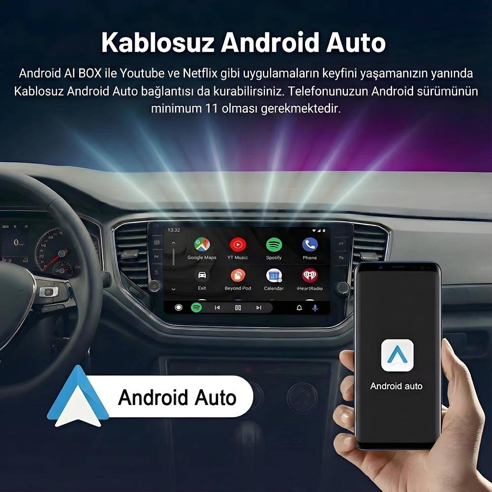 Embatech CarPlay Ai Box 4GB+32GB Youtube,Netflix,Google Play & Kablosuz Carplay&Android Auto (EMT-AI001NEW) – 4