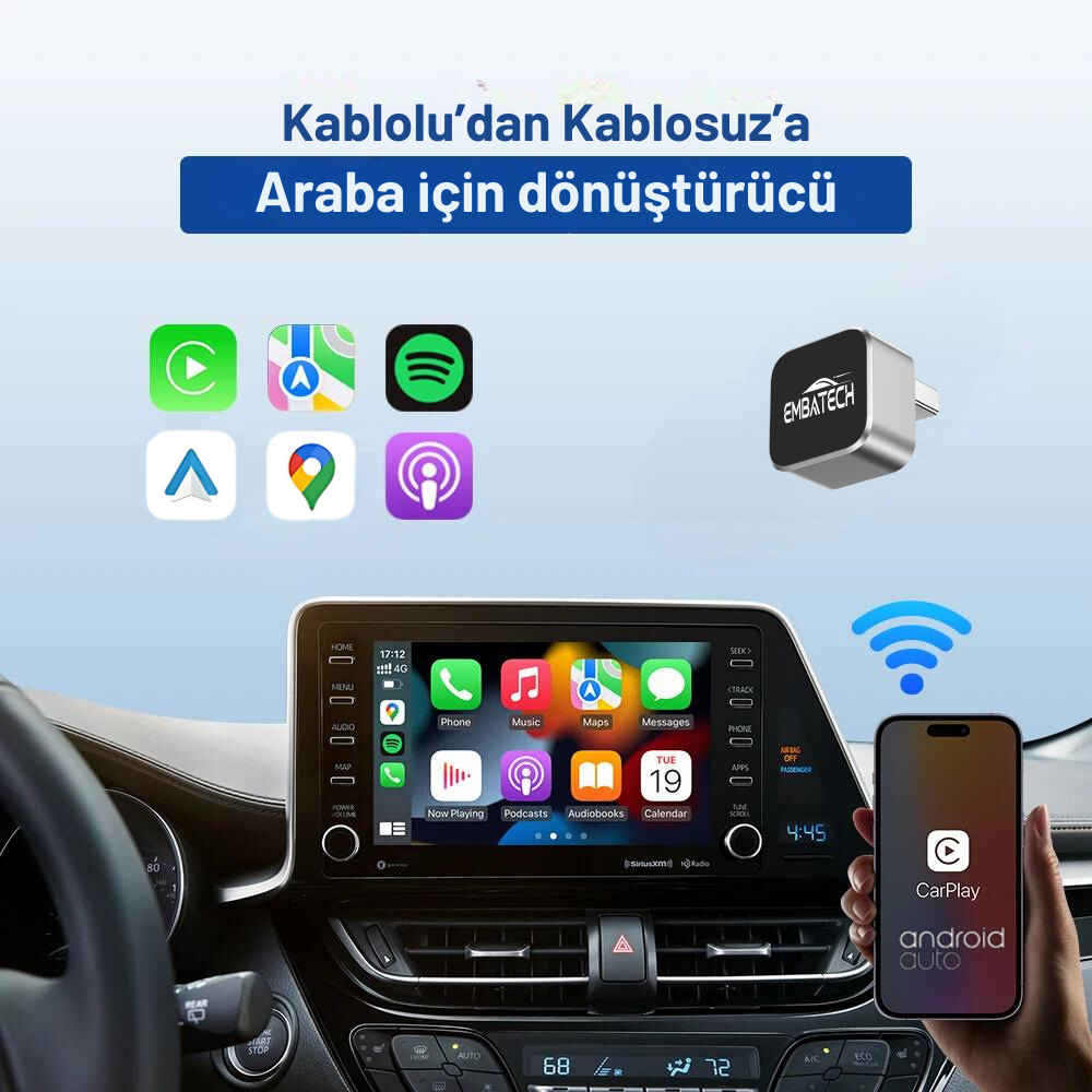 Embatech Araç İçi 2in1 Android Ve Apple Cihazlar İçin Kablosuz CarPlay Ve Android Auto Adaptörü (EMT-001) – 2