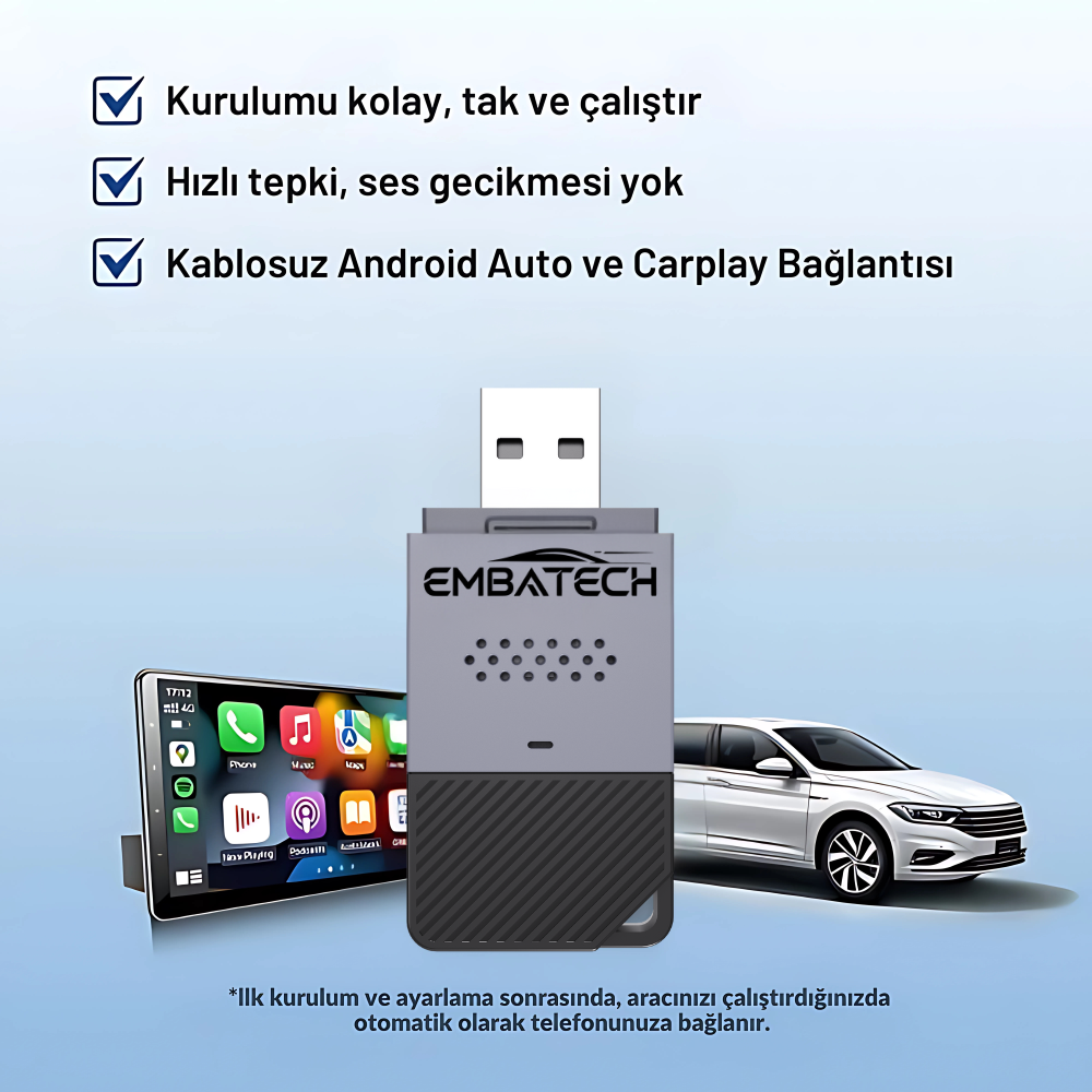 Embatech Araç İçi 2in1 Android ve Apple Cihazlar İçin Kablosuz Android Auto ve Carplay Adaptörü (EMT-004) – 3