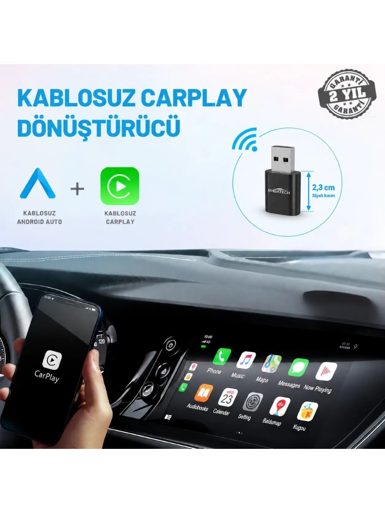 Araç Içi 2in1 Android ve Apple Cihazlar Için Kablosuz Android Auto ve Carplay Adaptörü (EMT-006N)