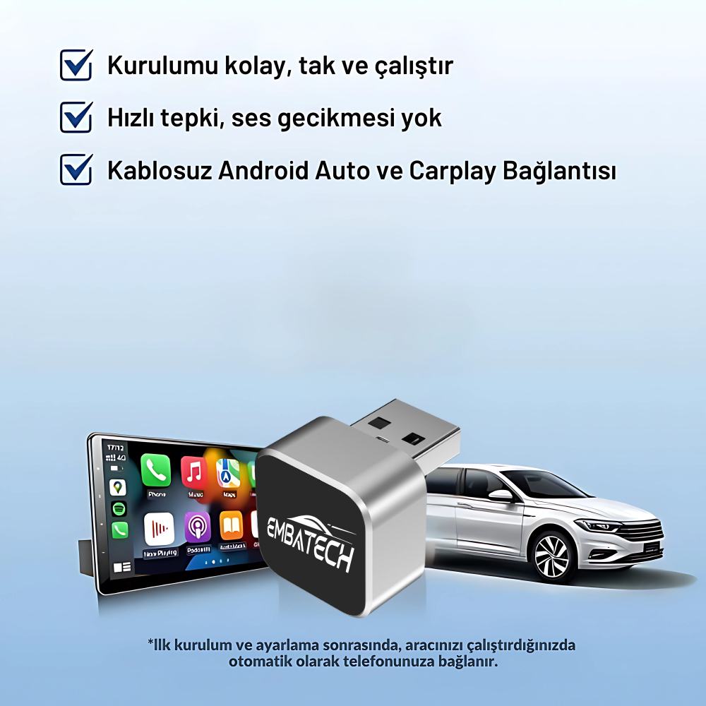 Embatech Araç İçi 2in1 Android Ve Apple Cihazlar İçin Kablosuz CarPlay Ve Android Auto Adaptörü (EMT-001) – 3